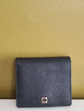 Kate Spade Small Black Saffiano Wallet with Spade Logo